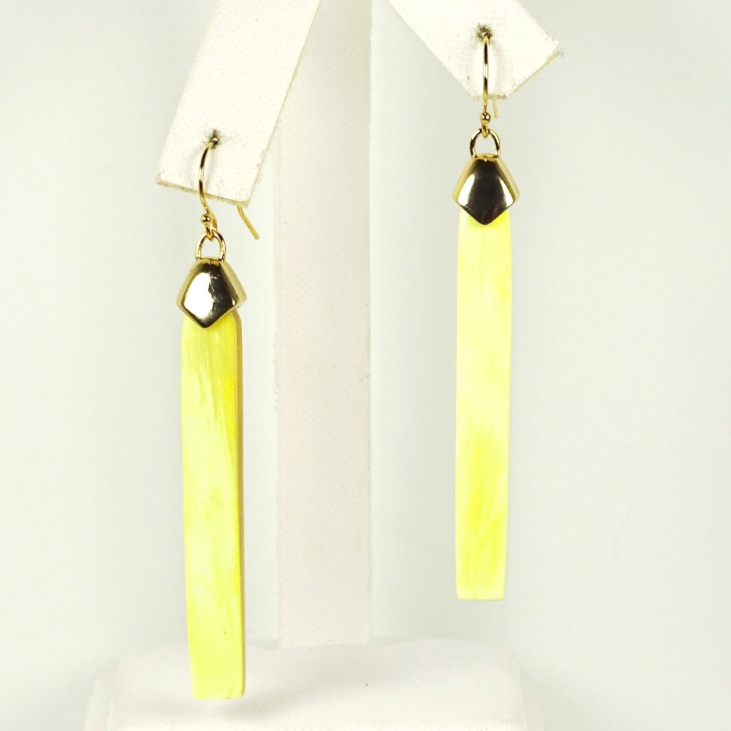 Akola Yellow Gold Plated Hand Made Yellow African Horn Bar Dangle Earrings